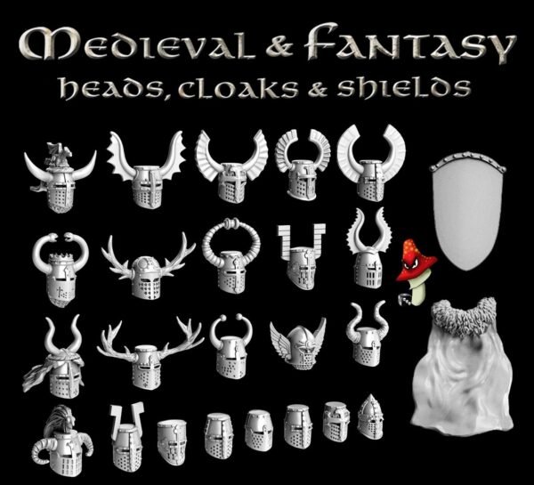 Victrix Medieval & Fantasy Heads, Cloaks & Shields 28mm 1:56 1 X Plastic Sprue - Image 4