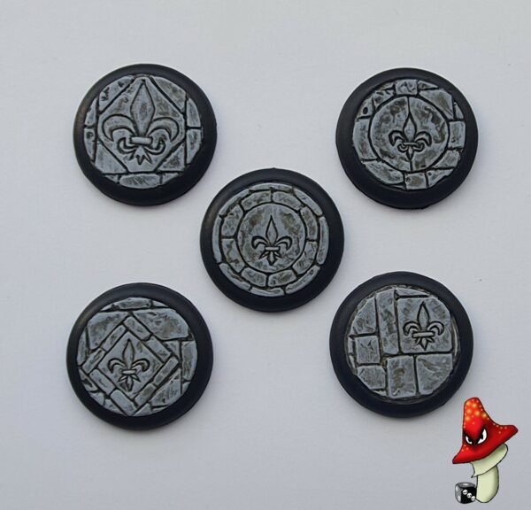 5 x 40mm Fleurdelis Flagstone DS Round Resin Bases, sisters battle, sororitas,