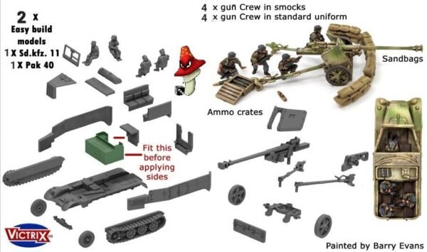 Victrix German Pak 40 + Sd.Kfz.11  12mm 1:144 scale WWII 1 x sprue Set Loose - Image 4