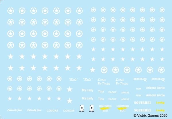 Victrix Allied stars and US names Aces High 12mm 1:144 Transfers / Decals WWII