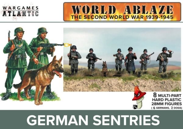 German Sentries & Dogs Wargames Atlantic 1/56 28mm scale WWII 1 x sprue Unboxed